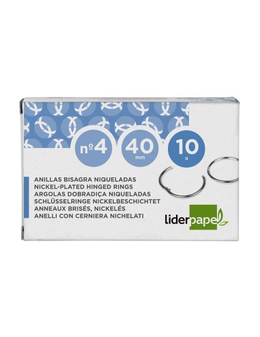 Anilla bisagra liderpapel niquelada n4 diametro 40 mm caja de 10 unidades