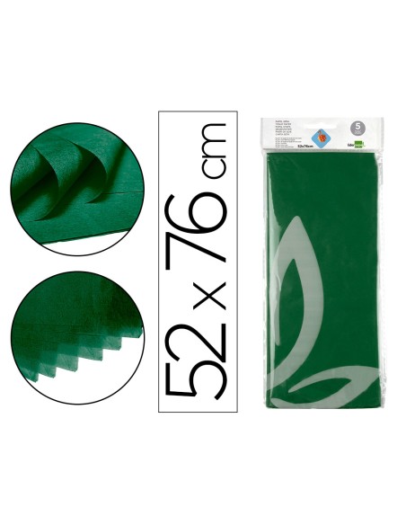 Papel seda liderpapel 52x76cm 18g m2 bolsa de 5 hojas verde oscuro