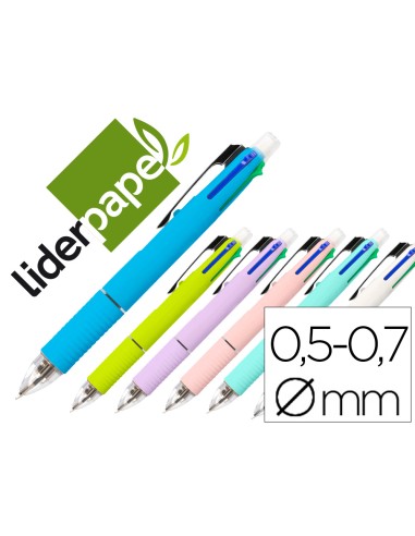 Boligrafo liderpapel 5 en 1 azul negro rojo verde 07m y portaminas 05mm