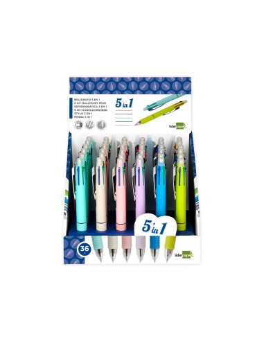 Boligrafo liderpapel 5 en 1 azul negro rojo verde 07m y portaminas 05mm