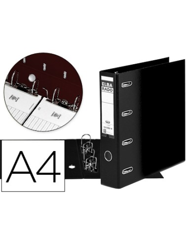 Archivador de palanca elba carton forrado din a4 negro lomo de 75 mm rado con doble mecanismo