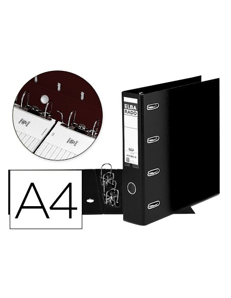 Archivador de palanca elba carton forrado din a4 negro lomo de 75 mm rado con doble mecanismo