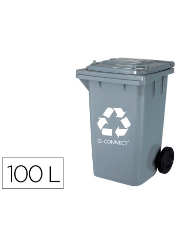 Papelera contenedor q connect plastico gris para desechos en general 100 l con tapa y ruedas 750x470x370 mm