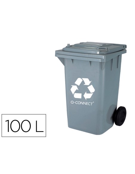 Papelera contenedor q connect plastico gris para desechos en general 100 l con tapa y ruedas 750x470x370 mm