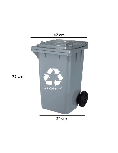 Papelera contenedor q connect plastico gris para desechos en general 100 l con tapa y ruedas 750x470x370 mm