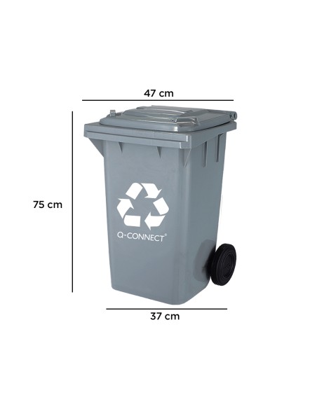 Papelera contenedor q connect plastico gris para desechos en general 100 l con tapa y ruedas 750x470x370 mm