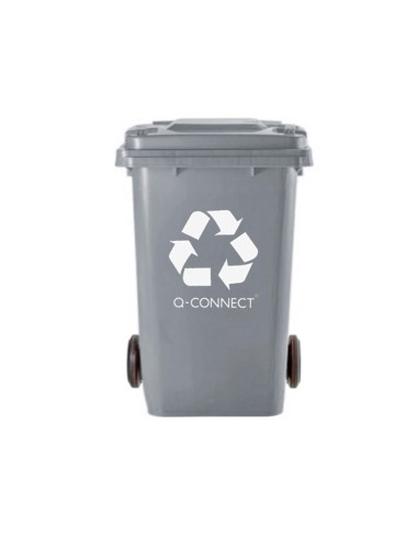 Papelera contenedor q connect plastico gris para desechos en general 100 l con tapa y ruedas 750x470x370 mm