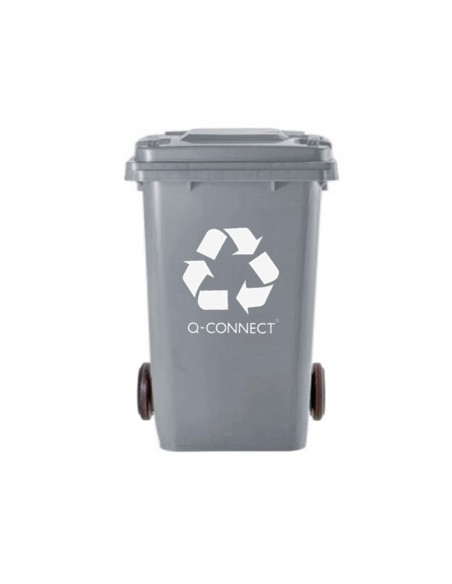 Papelera contenedor q connect plastico gris para desechos en general 100 l con tapa y ruedas 750x470x370 mm