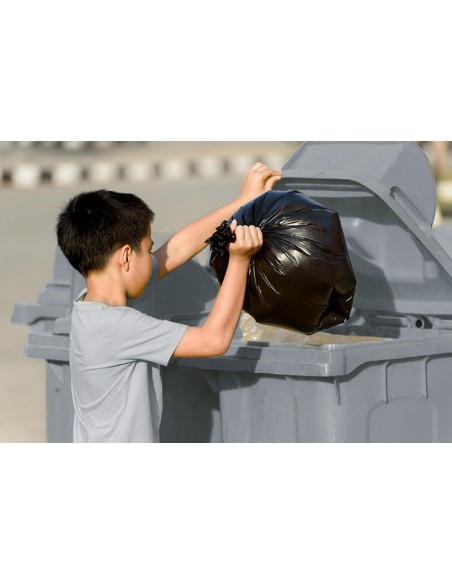 Papelera contenedor q connect plastico gris para desechos en general 100 l con tapa y ruedas 750x470x370 mm