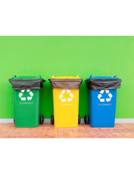 Papelera contenedor q connect plastico gris para desechos en general 100 l con tapa y ruedas 750x470x370 mm