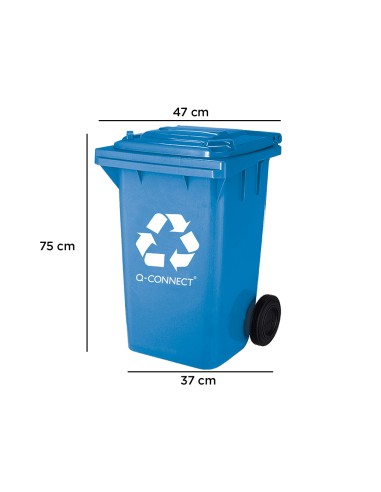 Papelera contenedor q connect plastico azul para papel y carton 100l con tapa y ruedas 750x470x370 mm
