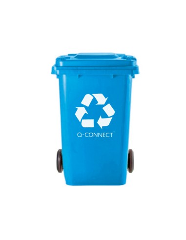 Papelera contenedor q connect plastico azul para papel y carton 100l con tapa y ruedas 750x470x370 mm
