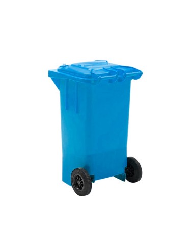 Papelera contenedor q connect plastico azul para papel y carton 100l con tapa y ruedas 750x470x370 mm
