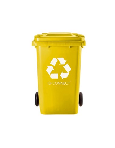 Papelera contenedor q connect plastico amarillo para plasticos y envases metalicos 100l con tapa y ruedas 750x470x370 mm