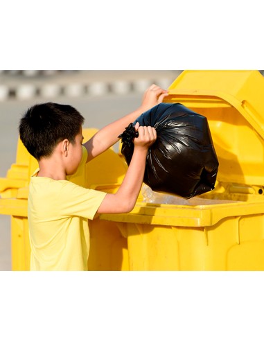 Papelera contenedor q connect plastico amarillo para plasticos y envases metalicos 100l con tapa y ruedas 750x470x370 mm