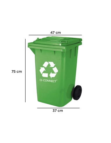Papelera contenedor q connect plastico verde para envases de vidrio 100l con tapa y ruedas 750x470x370 mm
