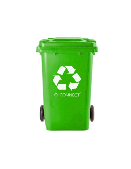 Papelera contenedor q connect plastico verde para envases de vidrio 100l con tapa y ruedas 750x470x370 mm