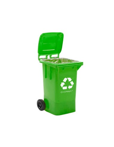 Papelera contenedor q connect plastico verde para envases de vidrio 100l con tapa y ruedas 750x470x370 mm