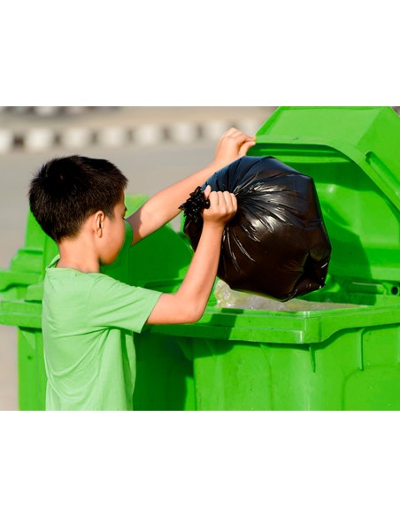 Papelera contenedor q connect plastico verde para envases de vidrio 100l con tapa y ruedas 750x470x370 mm