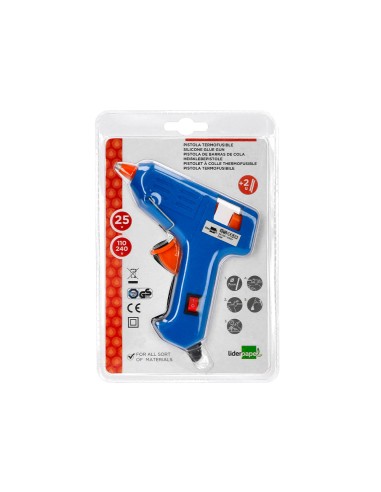 Pistola termofusible mini liderpapel de 25w con gatillo dispensador y 2 barras de repuesto de 7 mm diametro x 100 mm