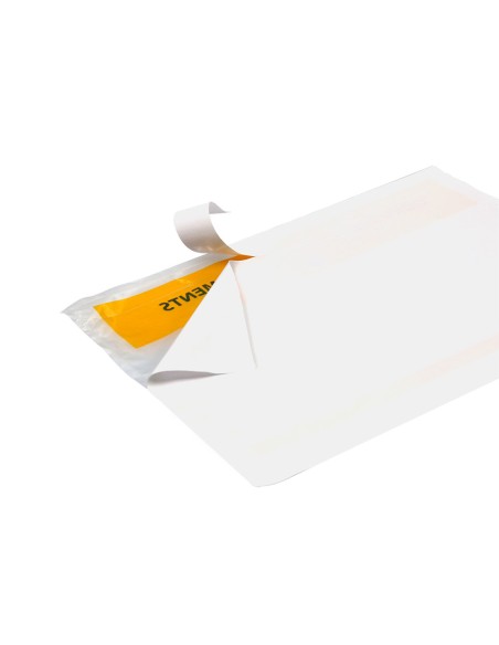 Sobre autoadhesivo q connect portadocumentos multilingue 165x122 mm ventana transparente paquete de 100