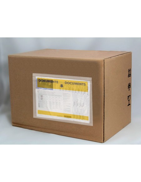 Sobre autoadhesivo q connect portadocumentos multilingue 165x122 mm ventana transparente paquete de 100