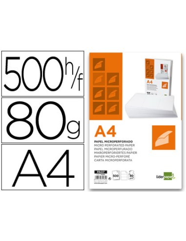 Papel liderpapel a4 80g m2 liso microperforado en tres partes iguales paquete de 500 hojas