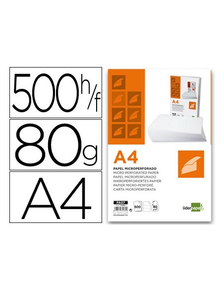 Papel liderpapel a4 80g m2 liso microperforado en tres partes iguales paquete de 500 hojas