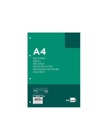 Recambio liderpapel a4 100 hojas 100 g m2 rayado horizontal 4 taladros bandas de 5 colores