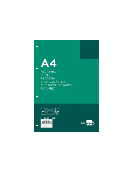 Recambio liderpapel a4 100 hojas 100 g m2 rayado horizontal 4 taladros bandas de 5 colores
