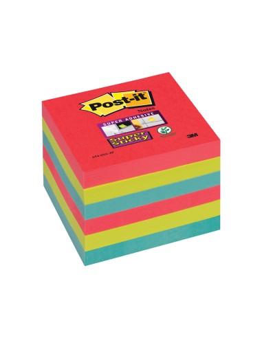 Bloc de notas adhesivas quita y pon post it super sticky 76x76 mm con 6 bloc 2 rojos verde neon azul