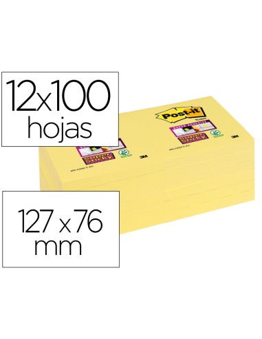 Bloc de notas adhesivas quita y pon post it super sticky 76x127 mm con 12 bloc amarillo canario