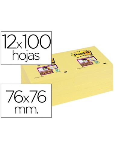 Bloc de notas adhesivas quita y pon post it super sticky 76x76 mm con 12 bloc amarillo canario