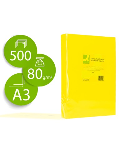 Papel color q connect din a3 80 gr amarillo intenso paquete de 500 hojas