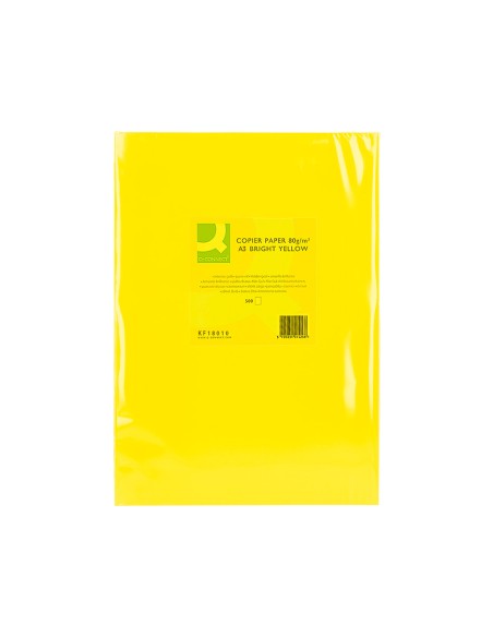 Papel color q connect din a3 80 gr amarillo intenso paquete de 500 hojas