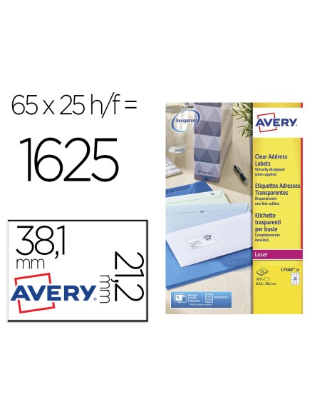Etiqueta adhesivas resistente avery transparente 381x212 mm caja de 1625 unidades