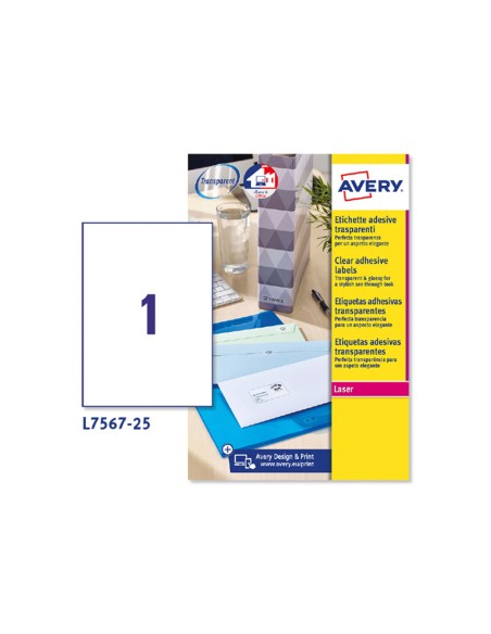 Etiqueta adhesivas resistente avery transparente 210x297 mm caja de 25 unidades