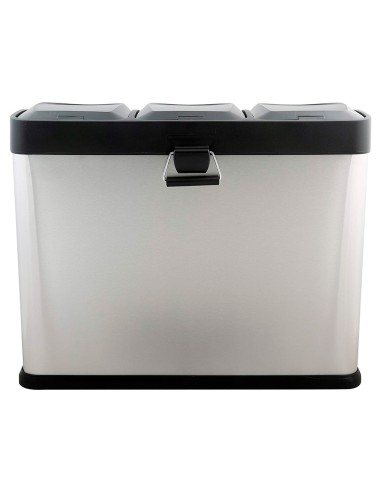 Papelera contenedor q connect metalica con tapadera de plastico y pedal 3 depositos 45l 605x340x485 mm