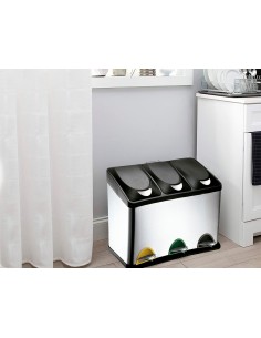 Papelera contenedor q connect metalica con tapadera de plastico y pedal 3 depositos 45l 605x340x485 mm