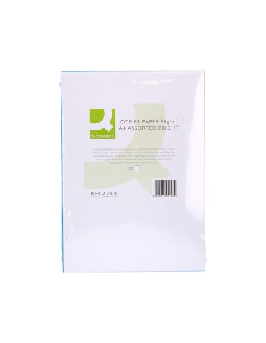 Papel color q connect din a4 80 gr 5 colores surtidos intensos paquete de 500 hojas