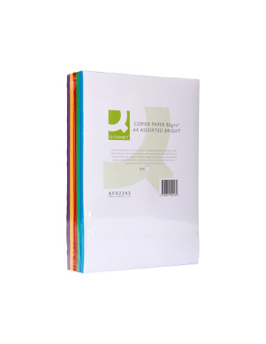 Papel color q connect din a4 80 gr 5 colores surtidos intensos paquete de 500 hojas