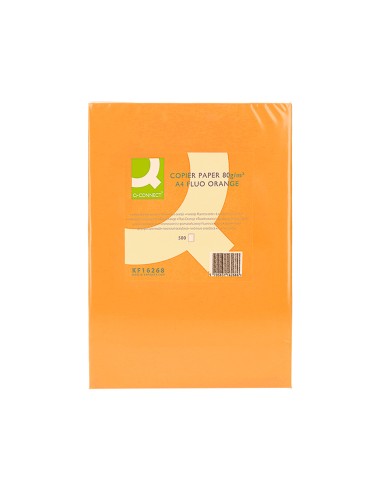 Papel color q connect din a4 80gr naranja neon paquete de 500 hojas