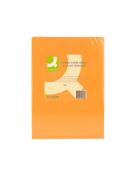 Papel color q connect din a4 80gr naranja neon paquete de 500 hojas