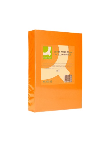 Papel color q connect din a4 80gr naranja neon paquete de 500 hojas