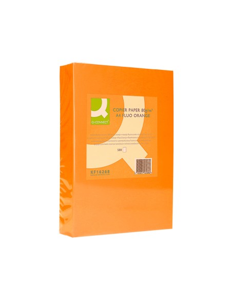Papel color q connect din a4 80gr naranja neon paquete de 500 hojas