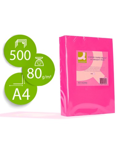 Papel color q connect din a4 80gr rosa intenso paquete de 500 hojas