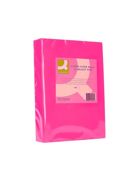 Papel color q connect din a4 80gr rosa intenso paquete de 500 hojas