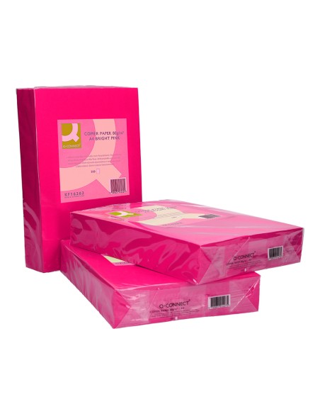 Papel color q connect din a4 80gr rosa intenso paquete de 500 hojas