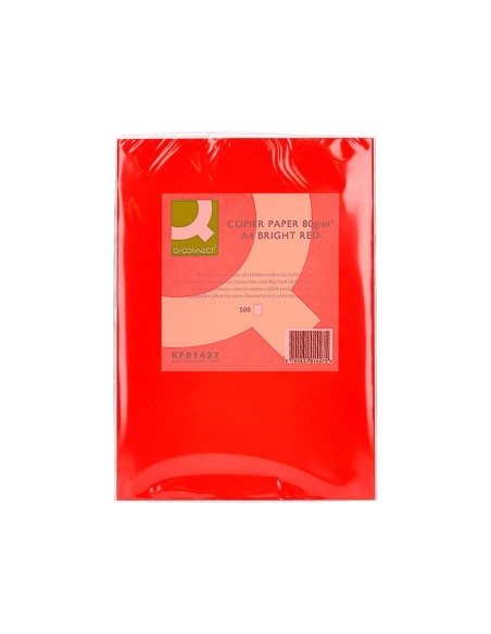 Papel color q connect din a4 80gr rojo intenso paquete de 500 hojas