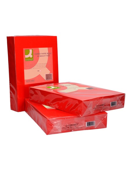 Papel color q connect din a4 80gr rojo intenso paquete de 500 hojas